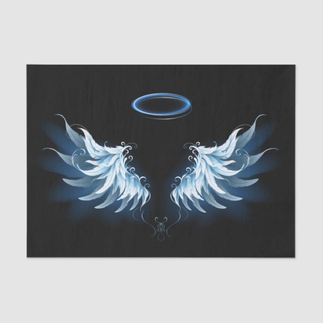 Blue Glowing Angel Wings on black background Tissue Paper (Front)