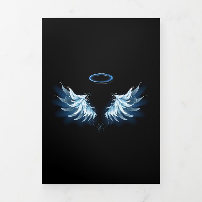 Blue Glowing Angel Wings on black background Tri-Fold Card (Cover)