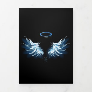 Blue Glowing Angel Wings on black background Tri-Fold Holiday Card