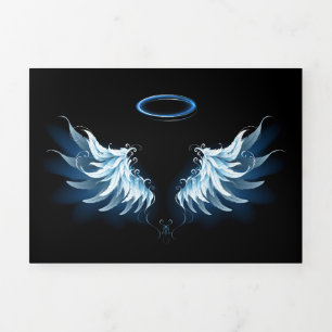 Blue Glowing Angel Wings on black background Tri-Fold Program
