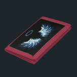 Blue Glowing Angel Wings on black background Trifold Wallet<br><div class="desc">Light,  artistic,  blue angel wings on a black background. Angel wings.</div>