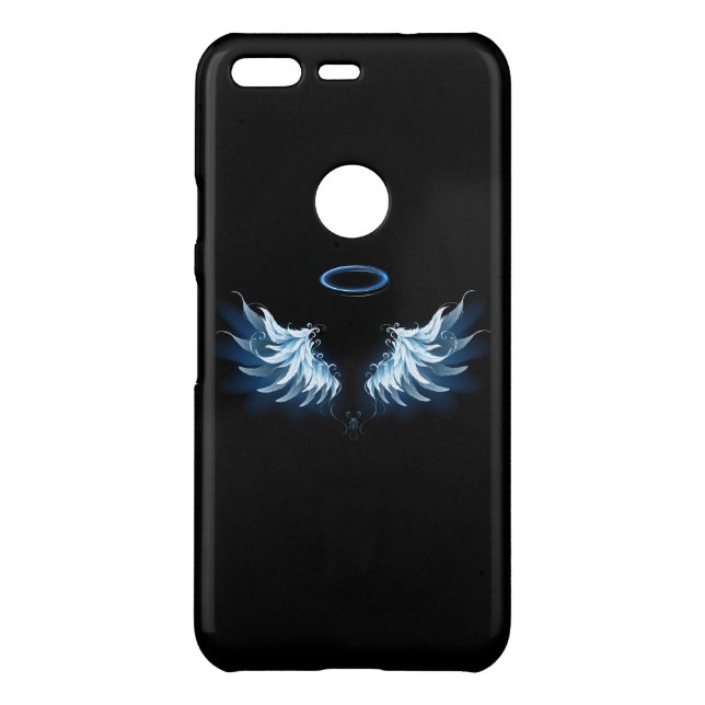 Blue Glowing Angel Wings on black background Uncommon Google Pixel Case (Back)