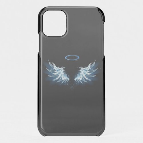 Blue Glowing Angel Wings on black background iPhone 11 Case
