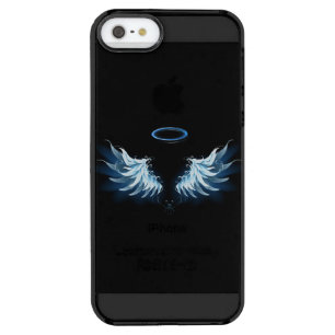 Blue Glowing Angel Wings on black background Clear iPhone SE/5/5s Case