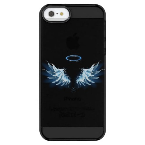 Blue Glowing Angel Wings on black background Clear iPhone SE55s Case