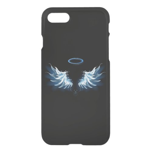 Blue Glowing Angel Wings on black background iPhone SE87 Case