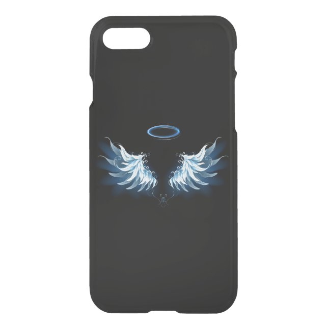 Blue Glowing Angel Wings on black background Uncommon iPhone Case (Back)