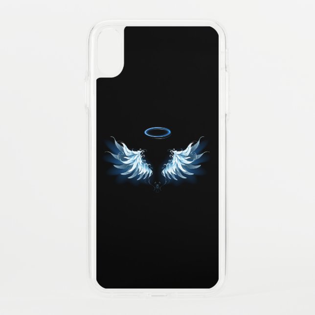 Blue Glowing Angel Wings on black background Uncommon iPhone Case (Back)