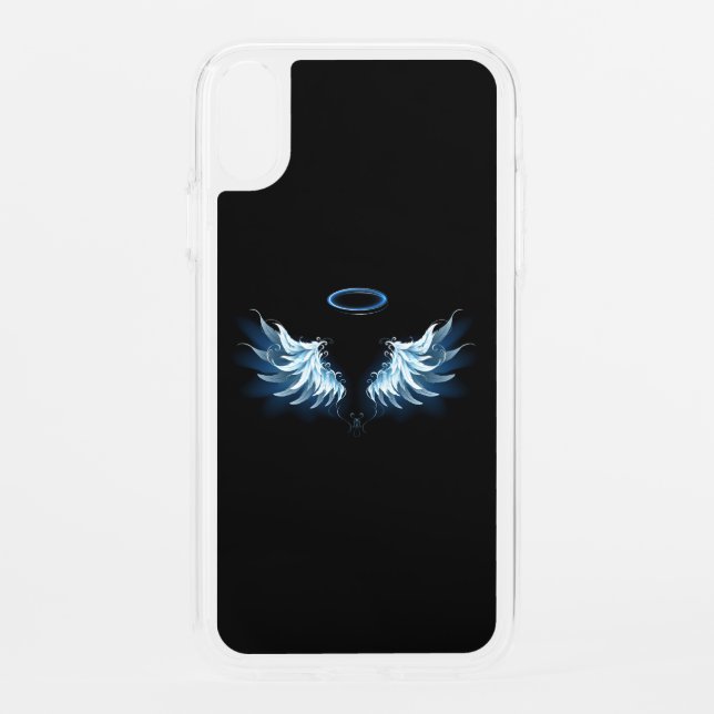 Blue Glowing Angel Wings on black background Uncommon iPhone Case (Back)