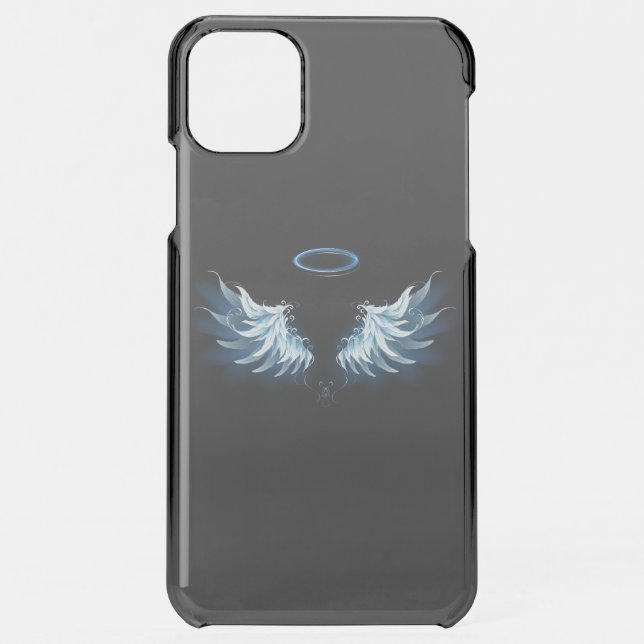 Blue Glowing Angel Wings on black background Uncommon iPhone Case (Back)