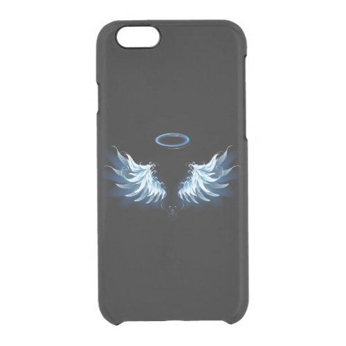 Blue Glowing Angel Wings on black background Clear iPhone 66S Case