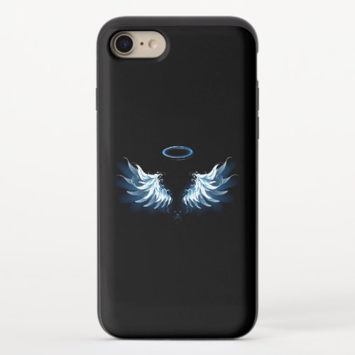 Blue Glowing Angel Wings on black background iPhone 87 Slider Case