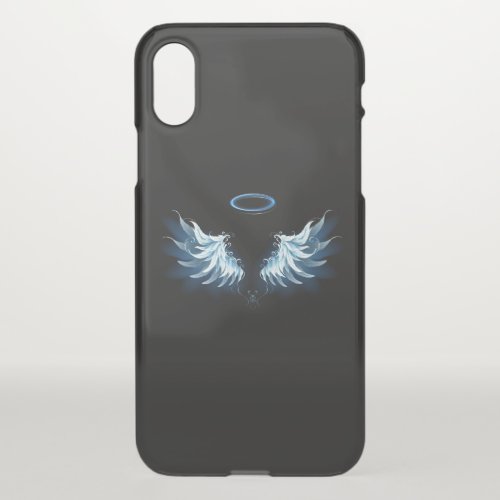 Blue Glowing Angel Wings on black background iPhone XS Case
