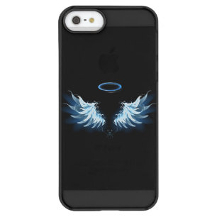 Blue Glowing Angel Wings on black background Permafrost iPhone SE/5/5s Case