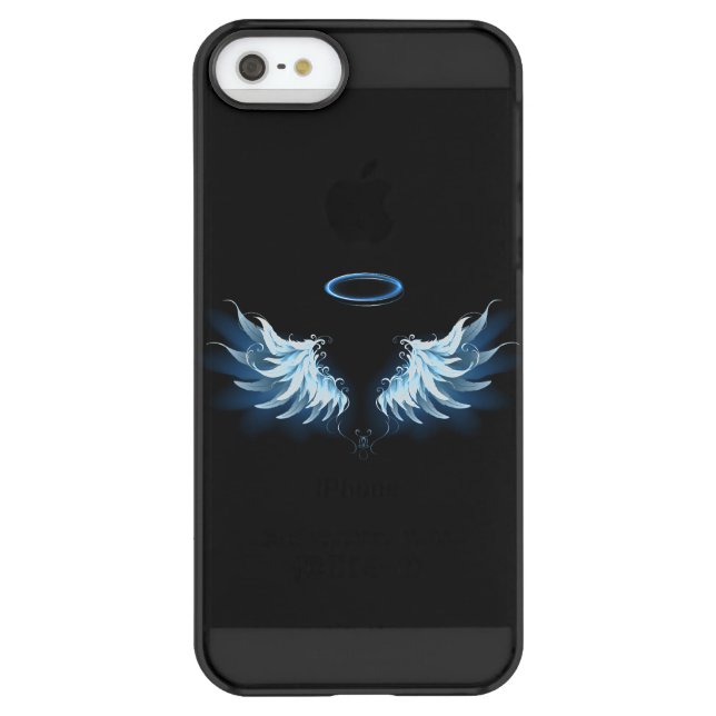Blue Glowing Angel Wings on black background Uncommon iPhone Case (Back)