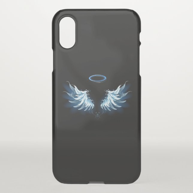 Blue Glowing Angel Wings on black background Uncommon iPhone Case (Back)