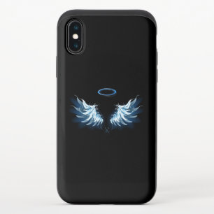 Blue Glowing Angel Wings on black background iPhone XS Slider Case