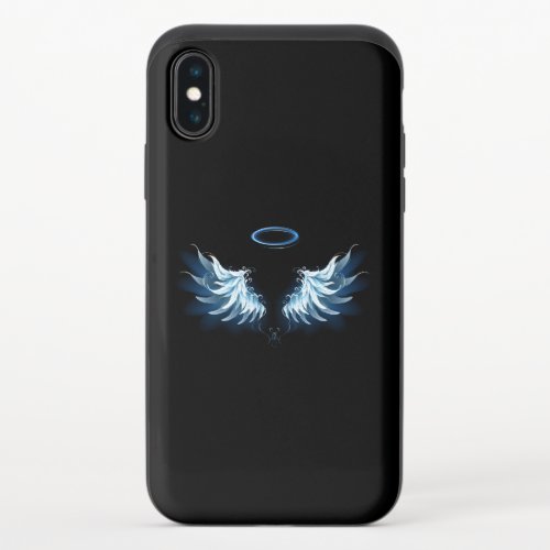 Blue Glowing Angel Wings on black background iPhone XS Slider Case