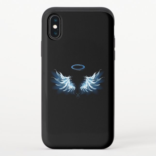 Blue Glowing Angel Wings on black background Uncommon iPhone Case (Back)