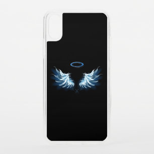 Blue Glowing Angel Wings on black background iPhone XS Case