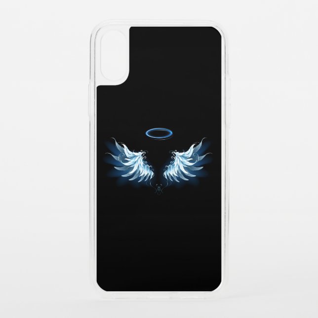 Blue Glowing Angel Wings on black background Uncommon iPhone Case (Back)