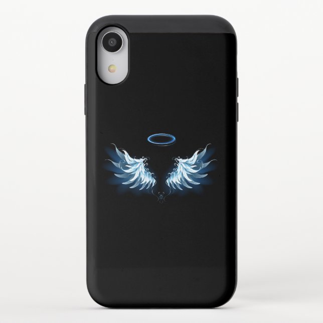 Blue Glowing Angel Wings on black background Uncommon iPhone Case (Back)