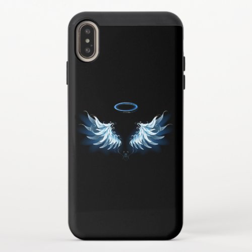Blue Glowing Angel Wings on black background iPhone XS Max Slider Case