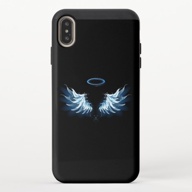 Blue Glowing Angel Wings on black background Uncommon iPhone Case (Back)