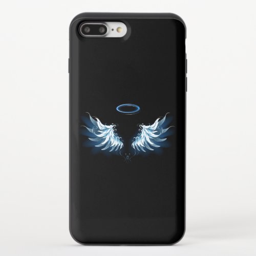 Blue Glowing Angel Wings on black background iPhone 87 Plus Slider Case