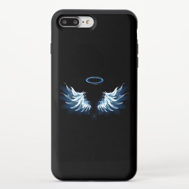 Blue Glowing Angel Wings on black background Uncommon iPhone Case (Back)