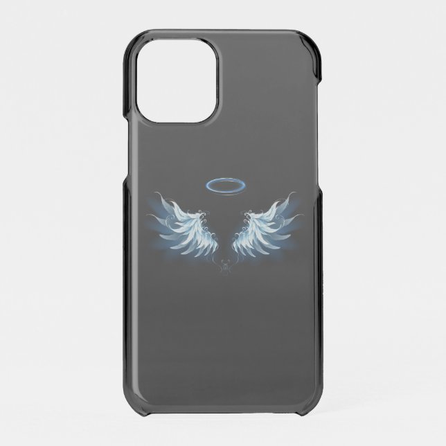 Blue Glowing Angel Wings on black background Uncommon iPhone Case (Back)