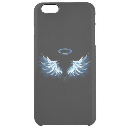Blue Glowing Angel Wings on black background Clear iPhone 6 Plus Case