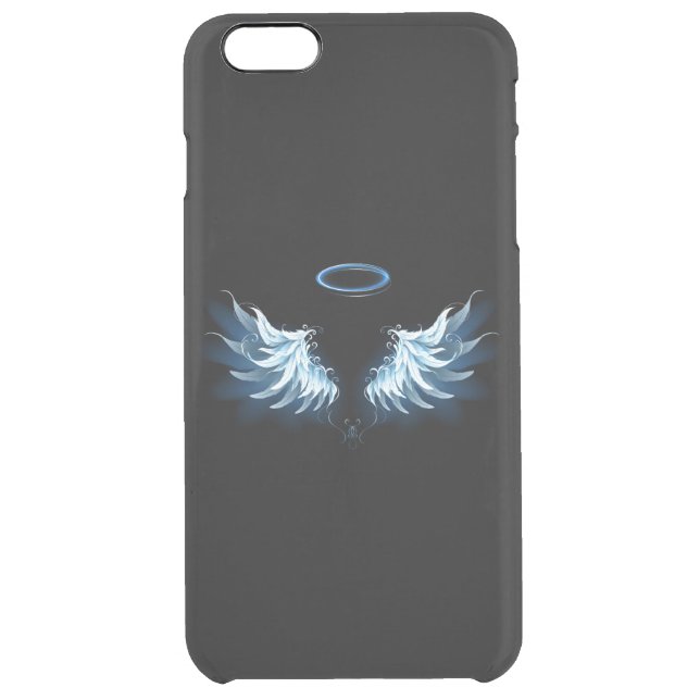 Blue Glowing Angel Wings on black background Uncommon iPhone Case (Back)