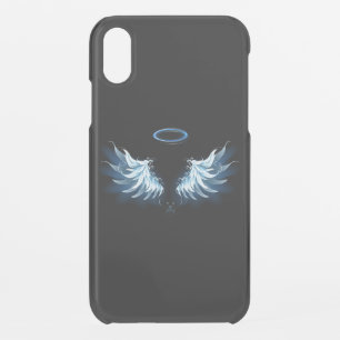 Blue Glowing Angel Wings on black background iPhone XR Case