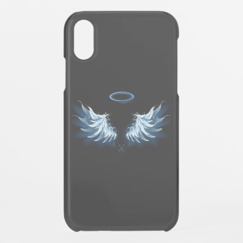 Blue Glowing Angel Wings on black background iPhone XR Case