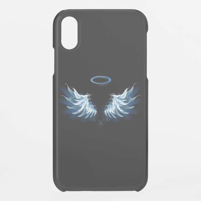 Blue Glowing Angel Wings on black background Uncommon iPhone Case (Back)