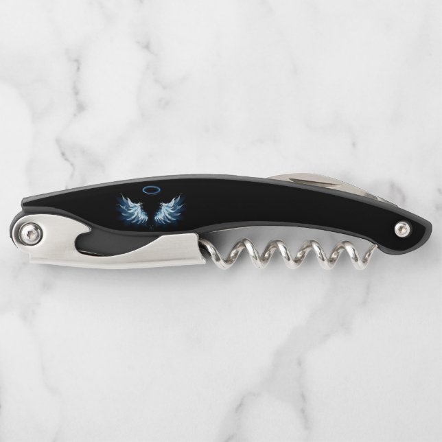 Blue Glowing Angel Wings on black background Waiter's Corkscrew (Front)