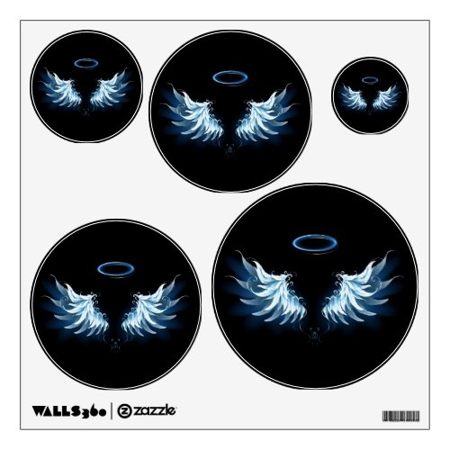 Blue Glowing Angel Wings on black background Wall Decal