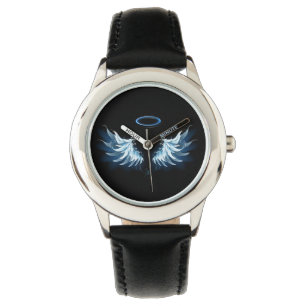 Blue Glowing Angel Wings on black background Watch