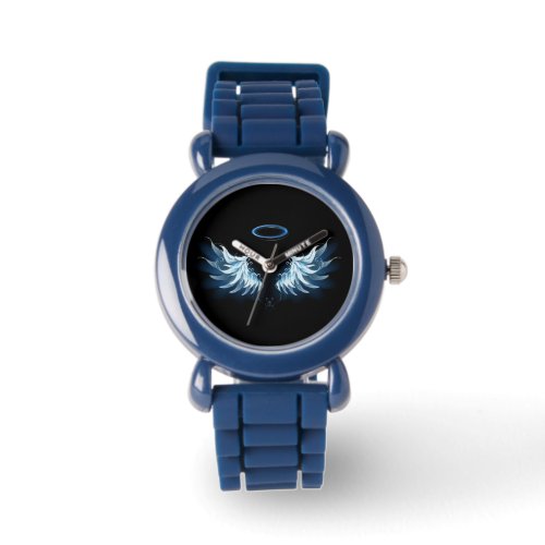 Blue Glowing Angel Wings on black background Watch