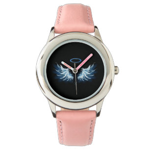Blue Glowing Angel Wings on black background Watch