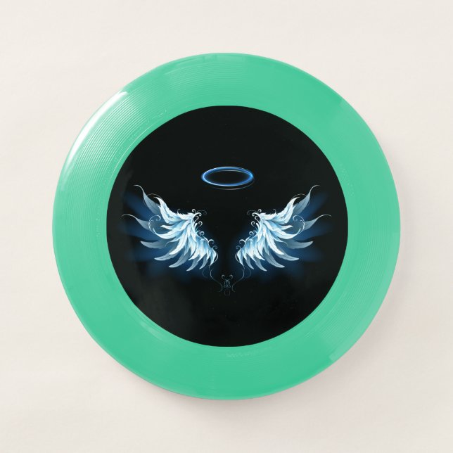 Blue Glowing Angel Wings on black background Wham-O Frisbee (Front)