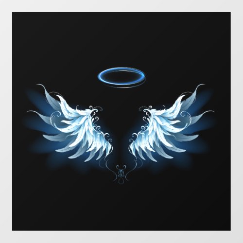 Blue Glowing Angel Wings on black background Window Cling