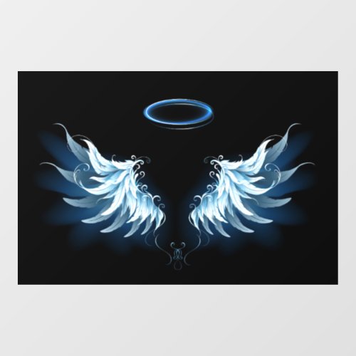 Blue Glowing Angel Wings on black background Window Cling