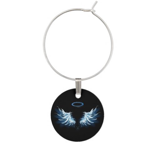 Blue Glowing Angel Wings on black background Wine Charm