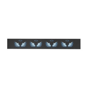 Blue Glowing Angel Wings on black background Wrap Around Address Label