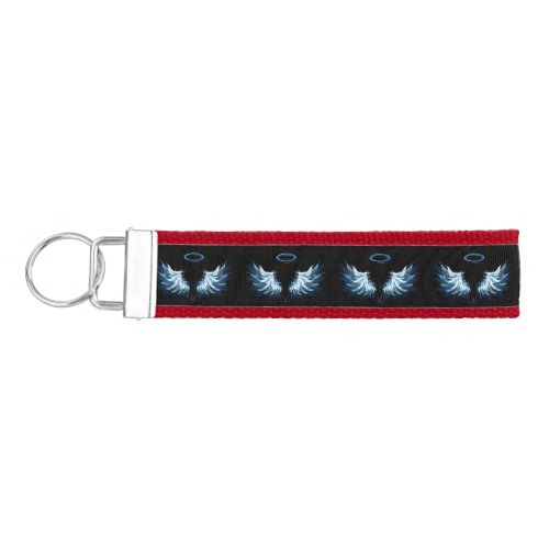 Blue Glowing Angel Wings on black background Wrist Keychain