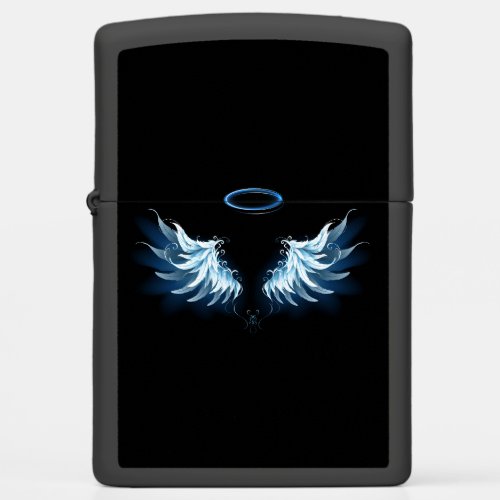 Blue Glowing Angel Wings on black background Zippo Lighter