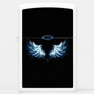 Blue Glowing Angel Wings on black background Zippo Lighter