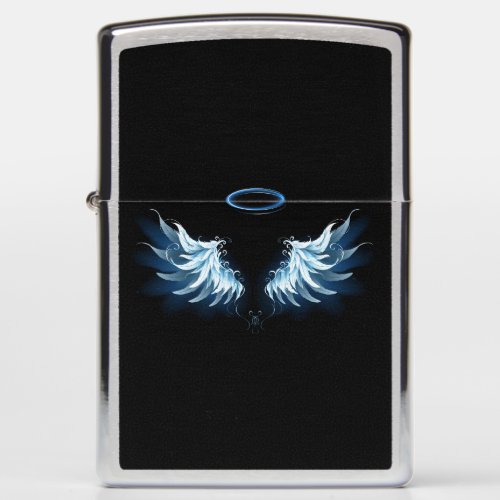 Blue Glowing Angel Wings on black background Zippo Lighter